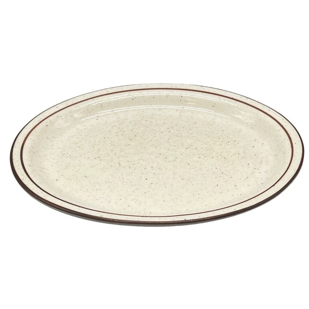 Ultima plates oval shape China glass dots lining white brown 8.5" x 6.5" READ